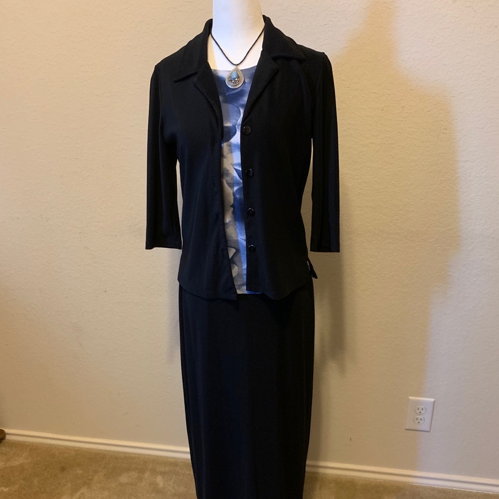 Black jacket, shirt and skirt combo